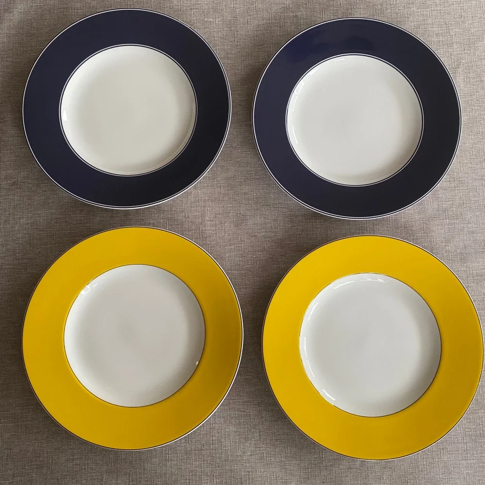Kate Spade Lenox Rutherford Circle Yellow Nag's Head Navy Accent Plate Set of 4